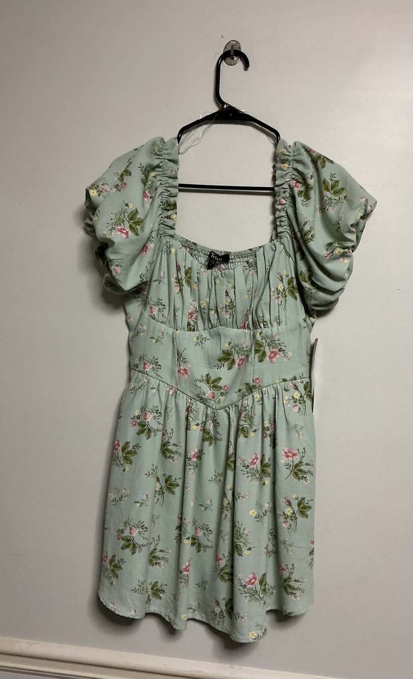 Trixxi Puff Sleeve Floral Baby Doll Dress Size L Green Floral